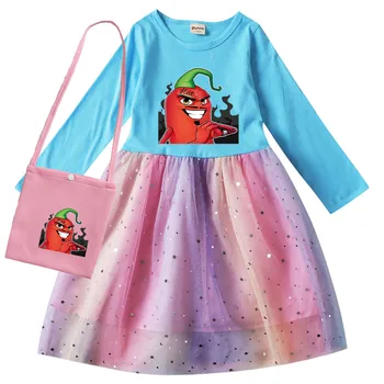 2-10Y 2022 Merch Edison Poper Oblačila Baby Dekleta z Dolgimi Rokavi Princesa Obleke z Malo Vrečko, Otroci Risanka Mavrica Bleščica Obleko