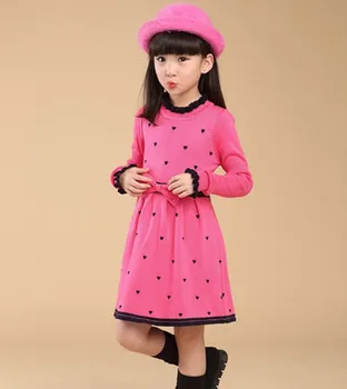 2020 Pozimi Otroci Pletene Obleke za Dekleta Eleganten Lok Srčkan Srce Princess Oblačenja Otrok Teens-Božično Obleko Oblačila v Rdeči barvi