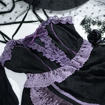 Gothic Rose Moda Elegantno Črno Vijolične Lolita Jsk Poletje Povodcem Čipke Obleke Srednjeveški Tea Party Renaissance Viktorijanski Loli