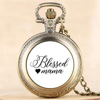 Vintage Lady Quartz žepna ura Blagoslovljeni Mama Design Ogrlica Bronasto Obesek Ura Polno Lovec Poseben materinski Dan Darila reloj