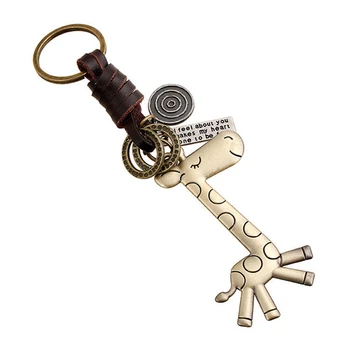 Srčkan Giraff Ključnih Verige Usnje Keychains Letnik Moški Ženske Keyring Keyfob Darila
