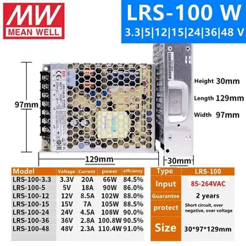 POMENI TUDI LRS-100-5 LRS-100-12 LRS-100-15 LRS-100-24 LRS-100-36 LRS-100-48 LRS-100-3.3 100W Stikalni napajalnik