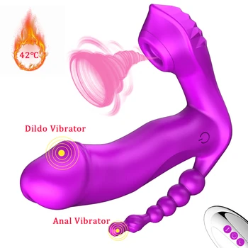 Nosljivi Dildo, Vibrator Sex Igrača za Ženske Večfunkcijsko 3 V 1 Sesanju Pralni Analni Vagine, Klitoris Stimulator Erotične Igrače