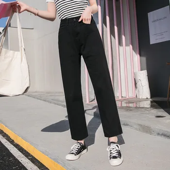 Jeans ženska črna, bež, roza mama kavbojke visoka vitka fant jeans za ženske Naravnost Priložnostne Bombaž 2019 moda