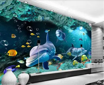 Po meri foto zidana 3d cvetje ozadja Sea World Dolphin Koralni Jame doma dekor dnevne sobe, tapete za stene, v zvitkih