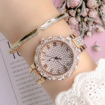 Luksuzni Wemen je iz Nerjavečega Jekla Business Watch Nastavite Zakoncev Rose Zlata Pasu Diamantno Zapestnico, Ure Za Ženske Ženske Reloj Mujer