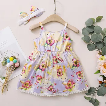 Velikonočni Obleko Natisnjeni Dekleta Princesa Zajec Suspender Baby Toddler Risanka Dekleta Obleko&Krilo Dekleta Obleke Velikosti 6