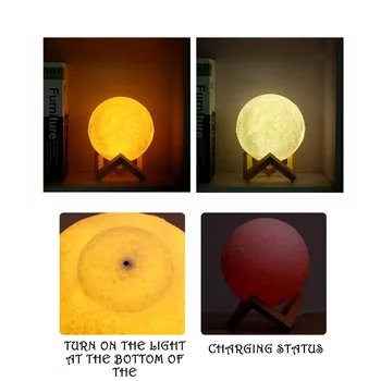 3D Luna Lučka LED Polnjenje Daljinski upravljalnik 16 Barvni 3D Tiskanja Luna Sveti Posteljo Dekoracijo Lučka na Dotik Noč Svetlobe