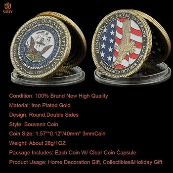 Ameriške Mornarice s Sedežem Medaljo Časti Značko Spominek Naše Naval Veteranov Vojaški Izziv Bronasto Vrednost Kovanca W/Razkošje Polje