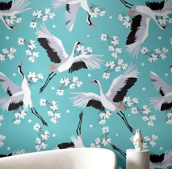 Po meri umetnosti Modri cvet ptica žerjav cvet tapete za stene pokrivna de papel parede 3d ozadje, dnevna soba, spalnica dekoracijo