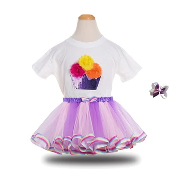 Nova otroška Oblačila Sequined Cvet, T-shirt + Rainbow Očesa Krilo + Lok Ostra 3pcs Dekleta Nastavite Moda Vrhovi Otrok Princesa Tutu