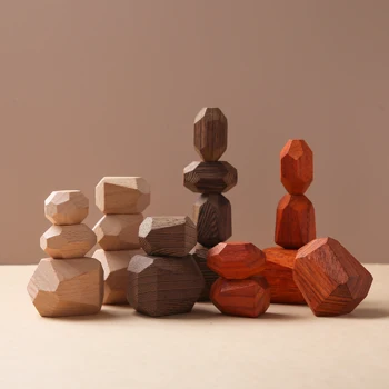 Otroška Lesena Gradnja Bloka Igrače Barven Kamen Ustvarjalno Izobraževalne Igrače, Skandinavski Slog, Zlaganje Igro Rainbow Kamen Lesena Igrača