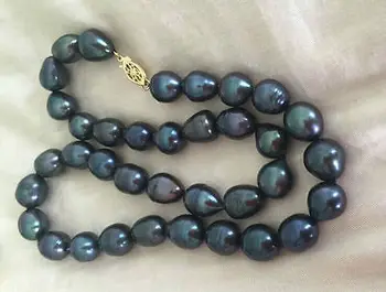 9-10 mm baročno tahitian zeleno-črna biserna ogrlica, 18-inch
