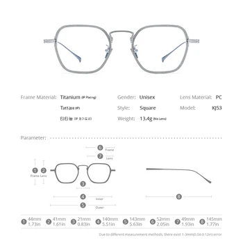 FONEX Čistega Titana Očala Moških Retro Vintage Recept Kvadratnih Očala 2022 Novo Kratkovidnost Optični Okvir Očal KJ53