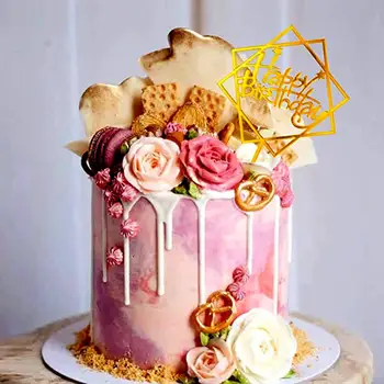 6 kos Akril Torto Pokrivalo Happy Birthday Cake Pokrivalo Rojstni dan Torta Okraski Zlato in Iver