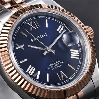 Moda Parnis Modra Številčnica Automatic Mehanski Moške Ure, Miyota 8215 21 Draguljev Moških ročno uro Vrh Luksuzne blagovne Znamke reloj hombre
