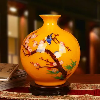 Starinsko Jingdezhen Porcelana Rumeni Cvet Vazo Doma Dekoracijo videz zelo vesel, Vzorec Dnevna Soba Dekorativne Vaze