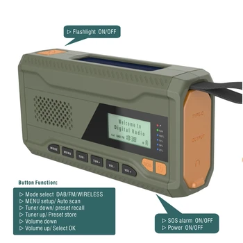 DAB/FM Radio Bluetooth na Prostem v Sili Radijskih 4500Mah Baterije Radijski Prenosni Solarni Strani Prižge Radio