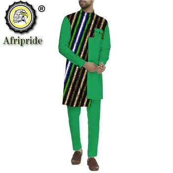 Bazin Riche Moški 2 Kosa Hlače Določa Afriške Design Oblačila Afriške Moške Obleke, Casual Moški Top Majice in Hlače Določa S2016034