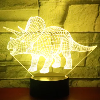 3D LED Nočna Lučka Dinozaver Triceratops Teči z 7 Barv Svetlobe za Dom Dekoracija Žarnice