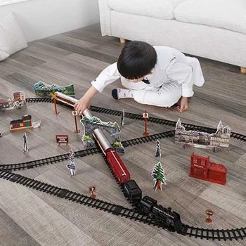 Električni Železnici Avto Otroke Spremljali Vlak Model Igrače Otroška Železniške Dirke Cestni Prevoz Stavbe Režo Določa Igrače Za Otroke