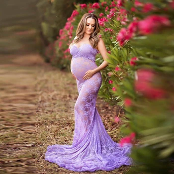 Modra Porodniškega Obleke Fotografija Rekviziti Fancy Nosečnosti Obleko Shoulderless Seksi Čipke dolgo Maxi Obleke Ženske, Nosečnost Vestidos