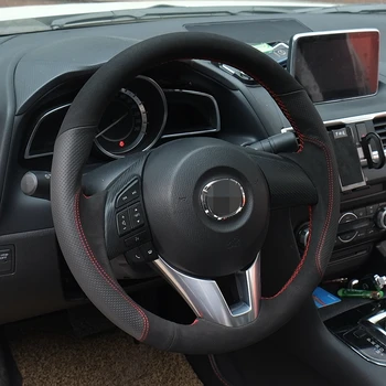 BANNIS Ročno sešijejo Black Suedu Črni Usnjeni Volan Kritje za Mazda CX-5 CX5 Atenza Nova Mazda 3 CX-3 leta 2016