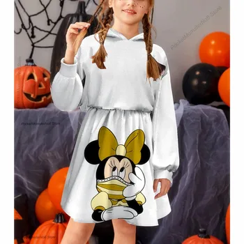 Dekleta Disney Minnie Miško Kapičastih Pulover Obleko 2022 Novo Jeseni in Pozimi Dekleta 1-12 Let Stara Oblačila za Otroke Priložnostne Obleko