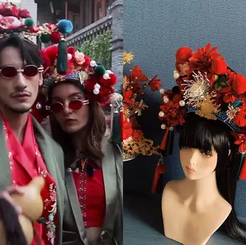 Kitajska opera pokrivala za odrasle pretirana klobuki za neveste in ženina fotografija headdress drama cosplay karneval kralj in kraljica klobuk