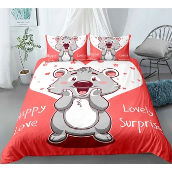 2/3PCS Risanka Koala Živali Rdeče Rjuhe Kritje Posteljnina Nabor Prevleke Queen/King Size Bedclothes Tolažnik Set Home Decor Tekstil