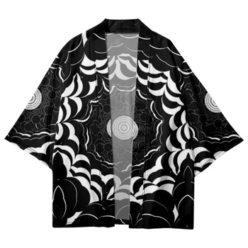 Vintage Črni 3D Print Majica Fashion Priložnostne Harajuku Moških in Žensk Poletje Plaža Kimono In Sopihanje Set