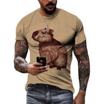 Moške majice Poletje Moda 3d Capybara Grafični Kratek Rokav Vrhovi Srčkan Smešno Priložnostne Ulične O-vratu Harajuku Moška Oblačila