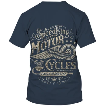 Ameriški T-shirt za Moške 3d Tee Retro Kratek Motocikel Prevelik Oblačila Ulica Majica Priložnostne Poletje V-neck Majica Puloverju