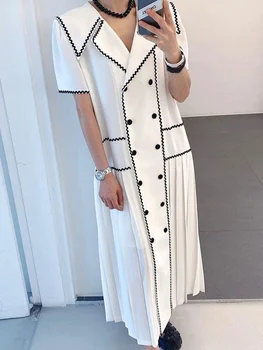Korejski Elegantna Poletje 2022 Kratkimi Rokavi Ženske Vestidos Naravnost Bele Dolge Obleke, Dvojno zapenjanje Naguban Oblačila G360