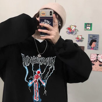 Novo Harajuku Hooded Majica Retro Okostje Tiskanje Temno Punk Moški Ženske Zimske Long Sleeve Majica Ulične Gothic hoodie