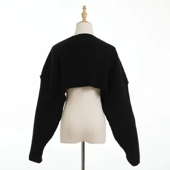 Korejski cardigan fashion ženske seksi dolg rokav vrh odrezana jopico kratek pleteni pulover ženske debelo črno jopico Padec 2022
