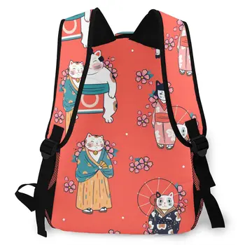 Ženske Nahrbtnik Šolsko Torbo za najstnice, Mačka, Oblečena Tradicionalni Japonski Oblačila Laptop Notebook Bagpack Potovanja Nahrbtnik 2020