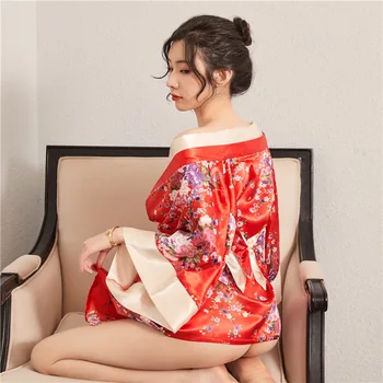 Mlado Dekle Sexy Sakura Kimono Lep Japonski Enotno Haljo Cvetlični kopalni plašč ShortNight kopalni plašč Moda Hišna Obleke za Ženske