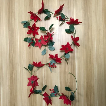 Umetni Poinsettia Rdečo Rožo Garland Doma Dekor Kmetija Dekoracijo Zelenih Listov Ratana Za Božič Novo Leto