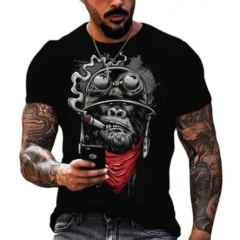 3D-tiskani Kratek Rokav Comic T-shirt za Moške in Ženske, Dihanje Športna Majica z Nasilnim Gorilla Head, Vsestranski