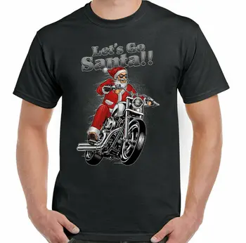 Biker T-Shirt Let ' s Go Santa Men je Smešno, Božič motorno kolo