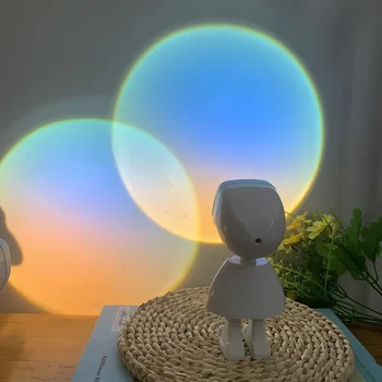Robot Sunset Lučka Ponoči, Svetlobni Projektor USB LED Touch Stikalo Pisane Zatemnitev Za Dom Spalnica Božič Stenske Dekorativne Svetilke