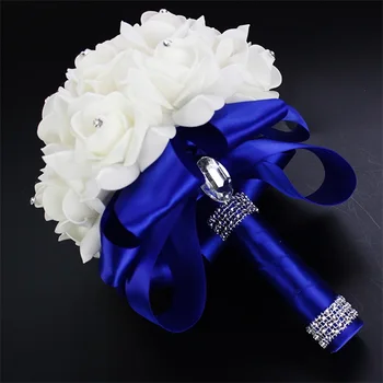 Elegantno Royal Dvignila Umetno Poročne ima Cvetje Nevesta Šopek Poročni Šopek Kristalno Svileni Trak Novia con flore