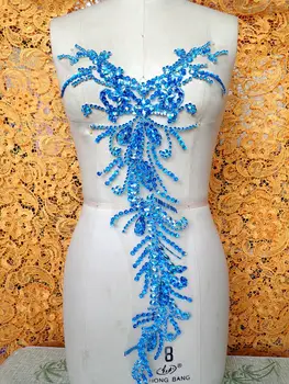 Zbroh Čisto ročno izdelani modro nebo, šivanje na Okrasnih aplicirano kristali obliži 58*28 cm obleko pribor