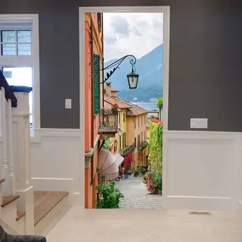 Čar nabor ustvarjalnih varstvo okolja 3D vrata nalepke gori po stopnicah lesenih vrat, obnova samolepilne spalnica steno s