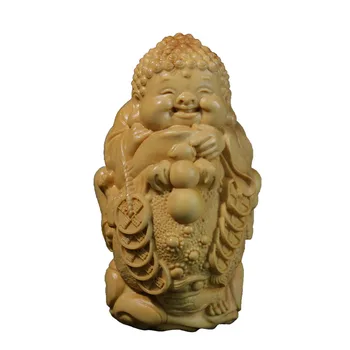 XS282-8 CM Roko Šimšir Carving Figur: Buda Menih & Srečen, Bogat Krastače Kip Doma Dekoracijo Miniaturni