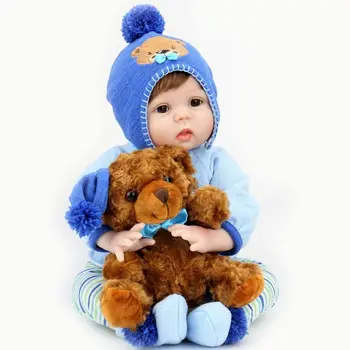 55 CM bebe lutka original rodi dete sladko obraz z medvedek nabor prilagojenih lutka visoko kakovostnih ročno korenine las Božič Gi