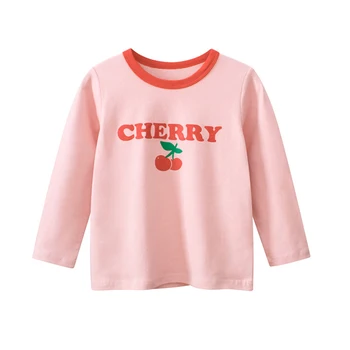Majica Dekle Oblačila Roza Češnja Dolg Rokav Tees Pomlad Poletje Priložnostne Mehko Vrhovi Za Toddlers Otroci