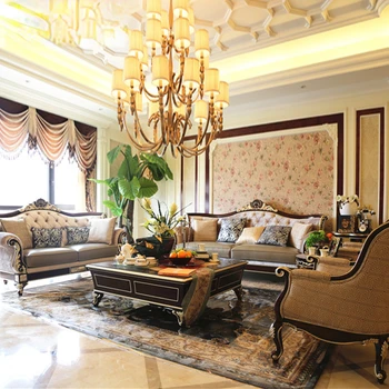 Evropski stil dnevna soba, pohištvo, masivnega lesa izrezljane kavč, neoklasični krpo umetnosti, tri osebe kavč kombinacija