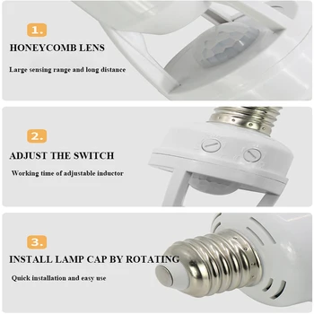 Senzor gibanja Svetlobe Vtičnico E26 E27 Navojem Žarnica Adapter, Samodejni Vklop/Izklop Noč Nadzor Svetlobe za Klet, Shramba Soba, Prostor za Skladiščenje